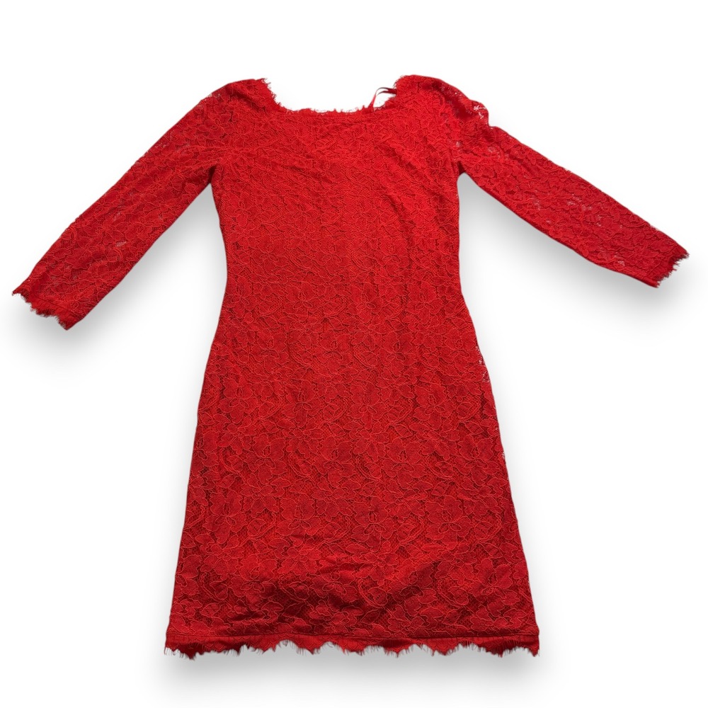 Diane von Furstenberg Zarita Red Lace Long Sleeve Sheath Dress D237301D14 Size 4